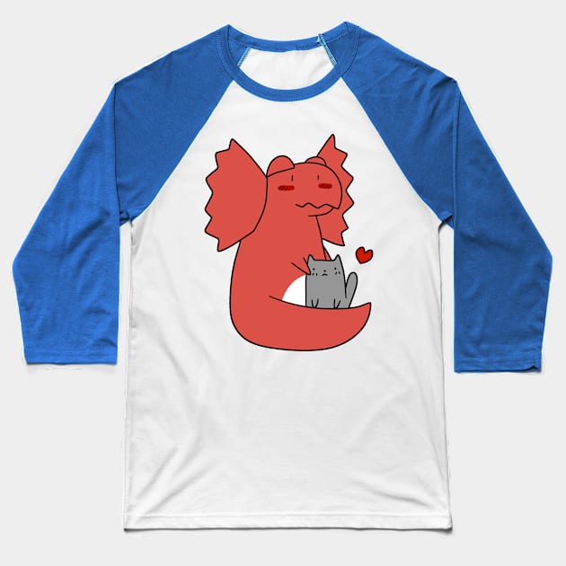 Dilophosaurus Loves Cat Baseball T-Shirt by saradaboru